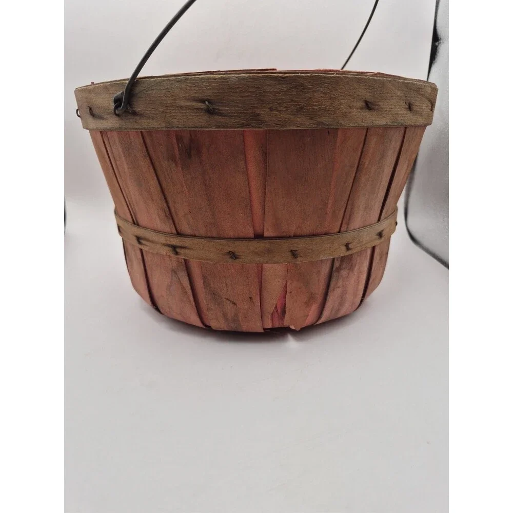 Vintage Wooden Apple Basket With Metal Handle Rustic Farmhouse Decor